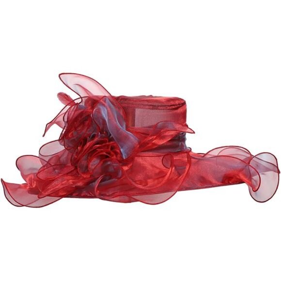 Women Sun Hat Church Wide Brim Wine Red main image 5